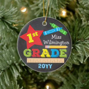 First Grade Teacher Keepsake Chalkboard Colourful Ceramic Ornament