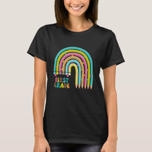 First Grade Teacher Kids Rainbow Leopard Back To S T-Shirt