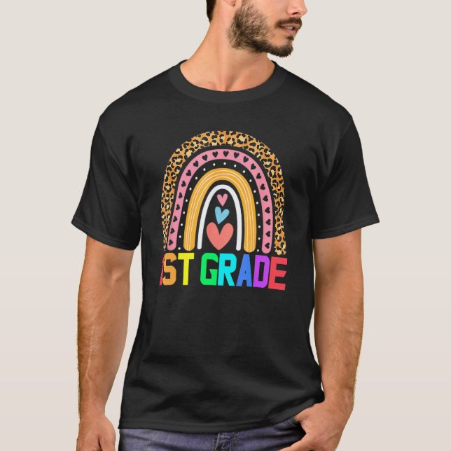First Grade Teacher Leopard Rainbow 1st Grade Teac T-Shirt (Front)