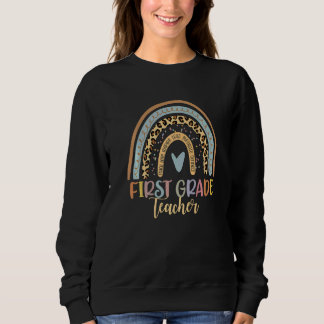 First Grade Teacher Leopard Rainbow Back To School Sweatshirt