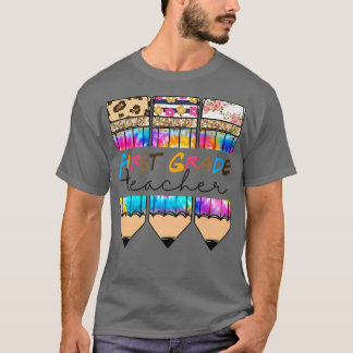 First Grade Teacher Leopard Tie Dye Pencil Back To T-Shirt