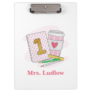 First Grade Teacher Pink Preppy Notebook Coffee Clipboard