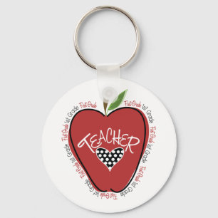 First Grade Teacher Red Apple Keychain