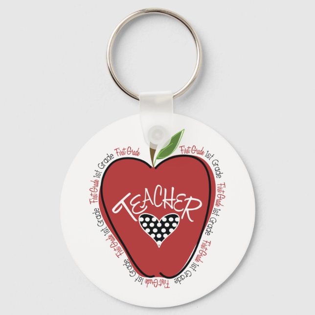 First Grade Teacher Red Apple Keychain (Front)