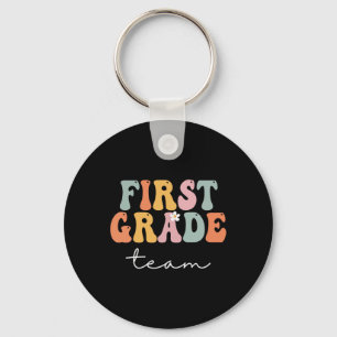 First Grade Team Retro Groovy Vintage First Day Of Keychain