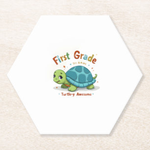 First Grade Turtle-y Awesome 1st Grade Back to Sch Paper Coaster