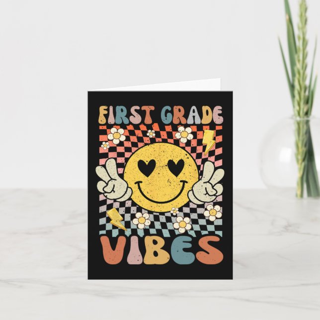First Grade Vibes 1st Grade Retro Teacher 1st Day  Card (Front)