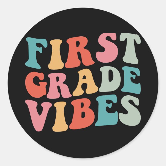 First Grade Vibes Retro Groovy Classic Round Sticker (Front)