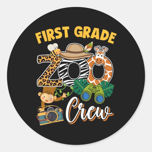 First Grade Zoo Field Trip Squad Matching Teacher  Classic Round Sticker (Front)