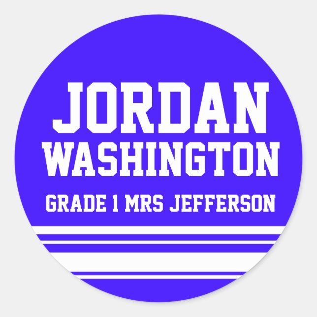 First Grader school education name id sticker blue (Front)