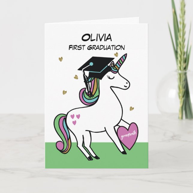First Graduation Congratulations Unicorn Card (Front)