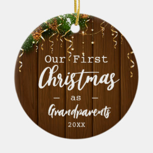 First Grandparents Merry Christmas Lights Photo Ceramic Ornament