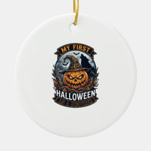 First Halloween As Brother Pumpkin Wolf Moon_1 Ceramic Ornament