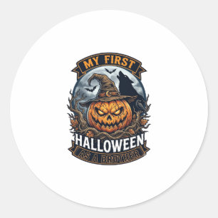 First Halloween As Brother Pumpkin Wolf Moon_1 Classic Round Sticker