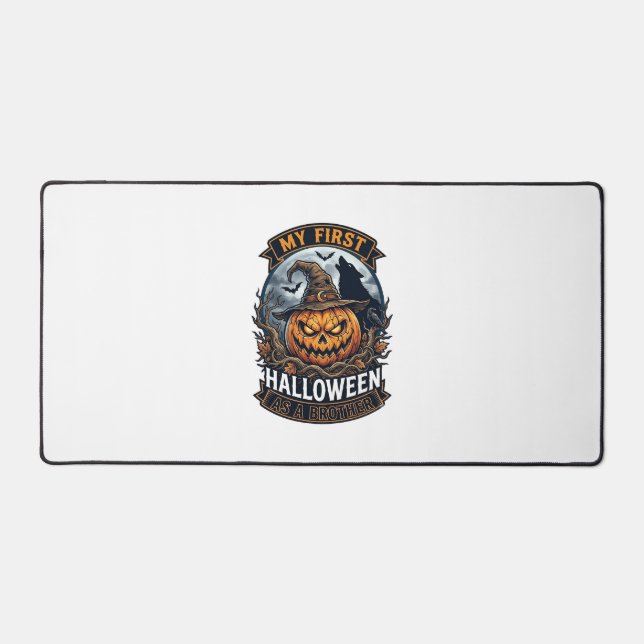 First Halloween As Brother Pumpkin Wolf Moon_1 Desk Mat (Front)