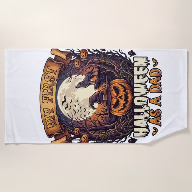 First Halloween As Dad Pumpkin Wolf Moon_1 Beach Towel (Front)