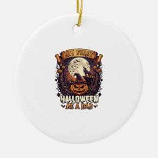 First Halloween As Dad Pumpkin Wolf Moon_1 Ceramic Ornament