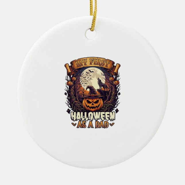 First Halloween As Dad Pumpkin Wolf Moon_1 Ceramic Ornament (Front)