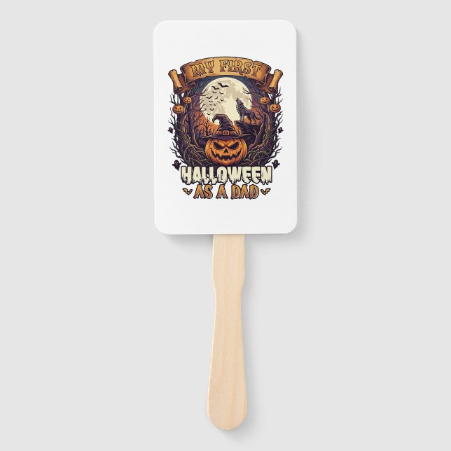 First Halloween As Dad Pumpkin Wolf Moon_1 Hand Fan (Front)