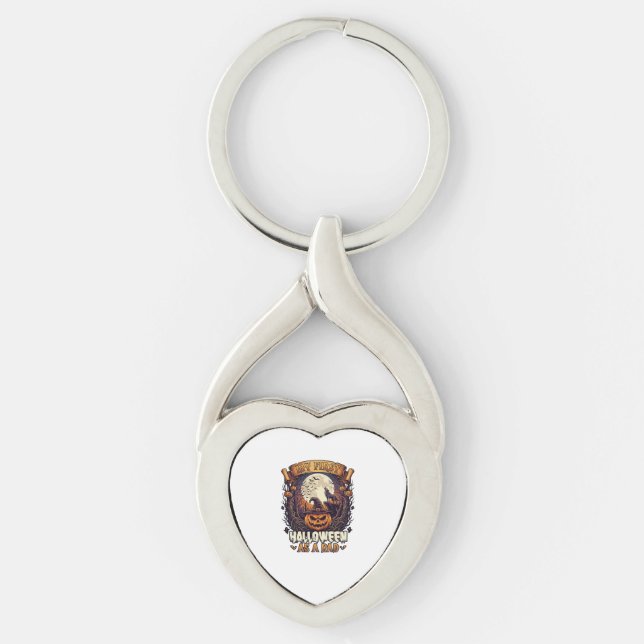 First Halloween As Dad Pumpkin Wolf Moon_1 Keychain (Front)
