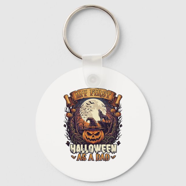 First Halloween As Dad Pumpkin Wolf Moon_1 Keychain (Front)