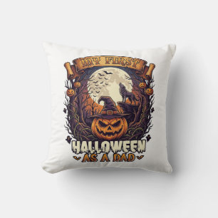 First Halloween As Dad Pumpkin Wolf Moon_1 Throw Pillow