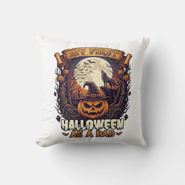 First Halloween As Dad Pumpkin Wolf Moon_1 Throw Pillow (Front)