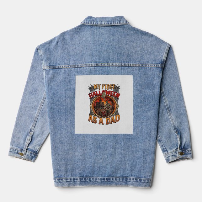 First Halloween As Dad Zombie Haunted House Gravey Denim Jacket (Back)
