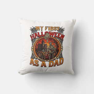 First Halloween As Dad Zombie Haunted House Gravey Throw Pillow
