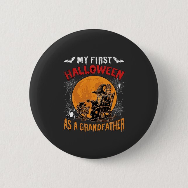 First Halloween As Grandfather Wizard Bat Moon_1 2 Inch Round Button (Front)