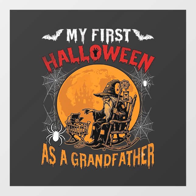 First Halloween As Grandfather Wizard Bat Moon_1 Window Cling (Sheet)