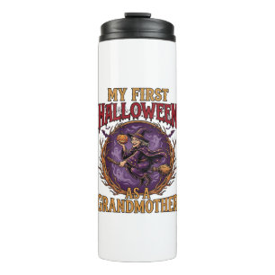 First Halloween As Grandmother Witch Pumpkin Bats_ Thermal Tumbler