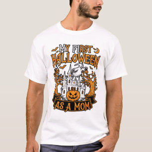 First Halloween As Mom Ghost Castle Pumpkin Trees T-Shirt