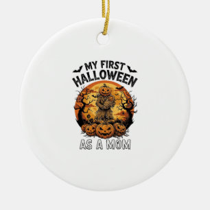 First Halloween As Mom Pumpkin Scarecrow Baby Moon Ceramic Ornament