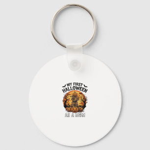 First Halloween As Mom Pumpkin Scarecrow Baby Moon Keychain