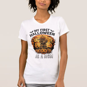 First Halloween As Mom Pumpkin Scarecrow Baby Moon T-Shirt