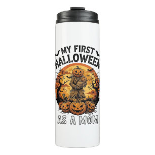 First Halloween As Mom Pumpkin Scarecrow Baby Moon Thermal Tumbler