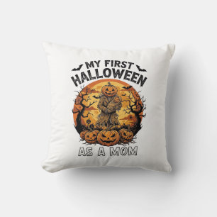 First Halloween As Mom Pumpkin Scarecrow Baby Moon Throw Pillow