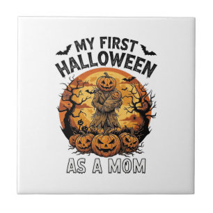 First Halloween As Mom Pumpkin Scarecrow Baby Moon Tile