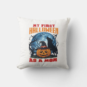 First Halloween As Mom Pumpkin Wolf Moon_1 Throw Pillow