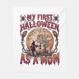 First Halloween As Mom Witch Skeleton Moon_1 Fleece Blanket