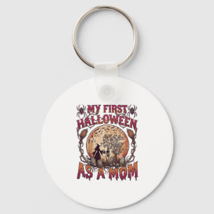 First Halloween As Mom Witch Skeleton Moon_1 Keychain