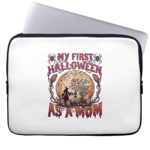 First Halloween As Mom Witch Skeleton Moon_1 Laptop Sleeve