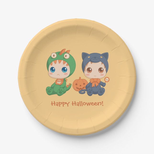 First Halloween Babies Black Cat Dragon Costume Paper Plate (Front)