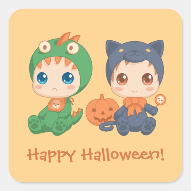 First Halloween Babies Black Cat Dragon Costume Square Sticker (Front)