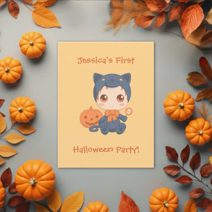 First Halloween Baby Black Cat Party Invitation Postcard