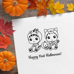 First Halloween Baby Cat Dragon Costume Rubber Stamp