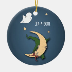 First Halloween Baby Peek A Boo Witch with Ghost Ceramic Ornament