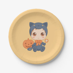 First Halloween Cute Baby Black Cat Costume Paper Plate