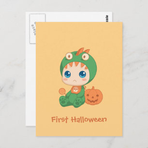 First Halloween Cute Baby Dragon Dinosaur Costume Postcard